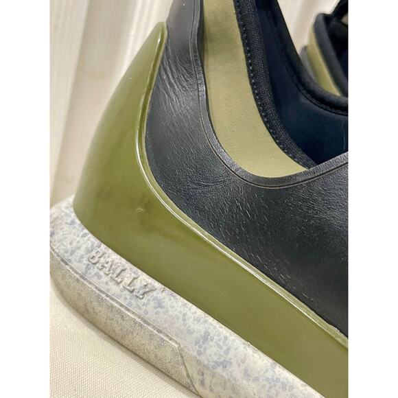 BALLY SNEAKERS MILITARY GREEN NEOPRENE BLACK LEATHER SZ 13 MADE IN ITALY - Picture 9 of 16